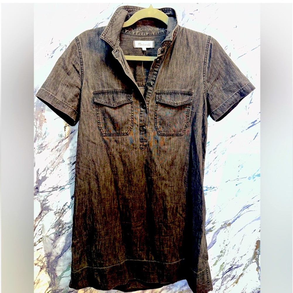 Madewell Denim popover mini shirt dress lunar black Cyber grunge dark academia S